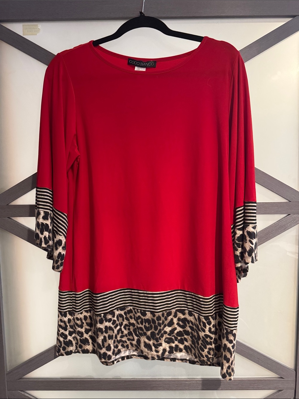 Coco Bianco Bright Red Tunic with Leopard & Stripe Trim